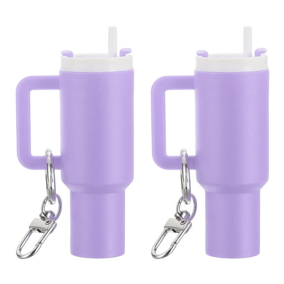 Uxcell Mini Cup Keychain, Lip Balm Holder Mini Tumbler Key Chain Decor Keychain Charm for Backpack Handbag Purse Light Purple