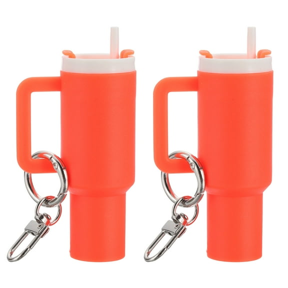 Uxcell Mini Cup Keychain, Lip Balm Holder Mini Tumbler Key Chain Decor Keychain Charm for Backpack Handbag Purse Orange