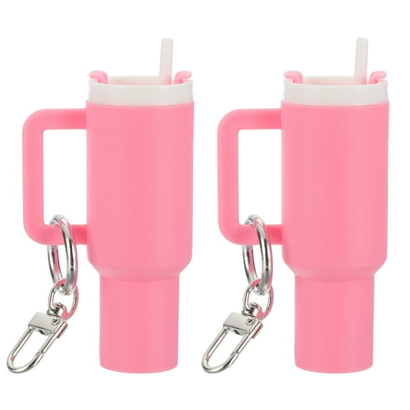 Uxcell Mini Cup Keychain, Lip Balm Holder Mini Tumbler Key Chain Decor Keychain Charm for Backpack Handbag Purse Pink