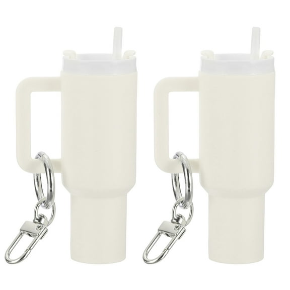 Uxcell Mini Cup Keychain, Lip Balm Holder Mini Tumbler Key Chain Decor Keychain Charm for Backpack Handbag Purse White