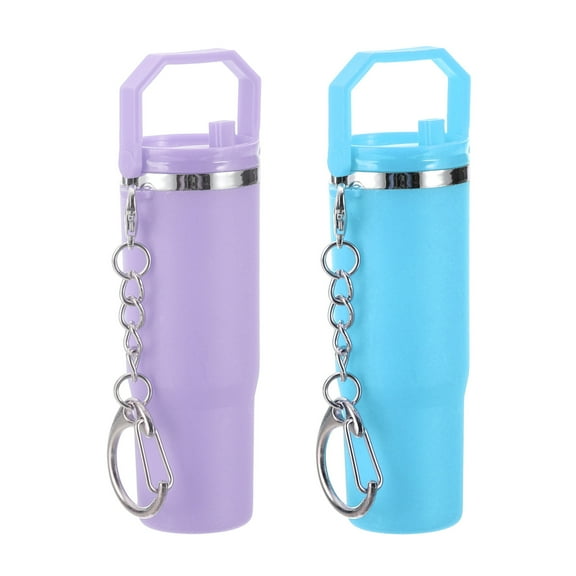 Uxcell Mini Cup Keychains, Lip Balm Holder Small Cup Mini Tumbler Key Chain Charm for Handbag Purse Light Purple, Sky Blue