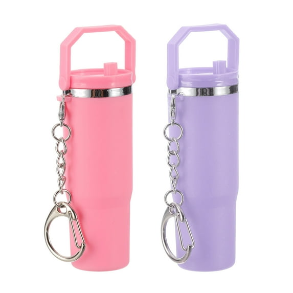 Uxcell Mini Cup Keychains, Lip Balm Holder Small Cup Mini Tumbler Key Chain Charm for Handbag Purse Pink, Light Purple