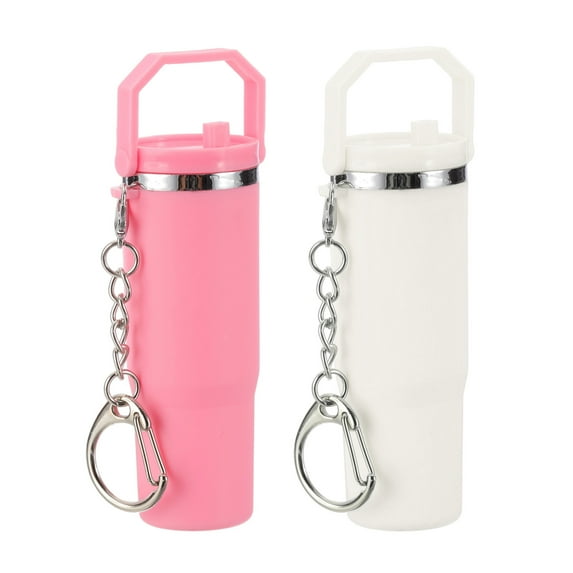 Uxcell Mini Cup Keychains, Lip Balm Holder Small Cup Mini Tumbler Key Chain Charm for Handbag Purse Pink, White