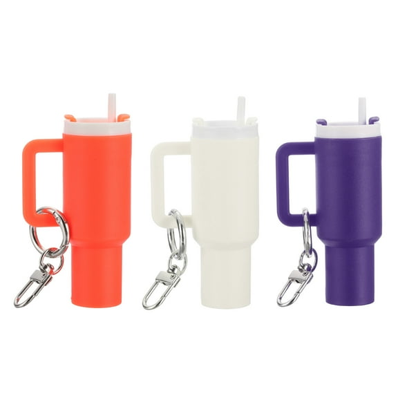 Uxcell Mini Cup Keychain, Lip Balm Holder Mini Tumbler Key Chain Decor Keychain Charm for Backpack Handbag Purse Dark Purple, White, Orange