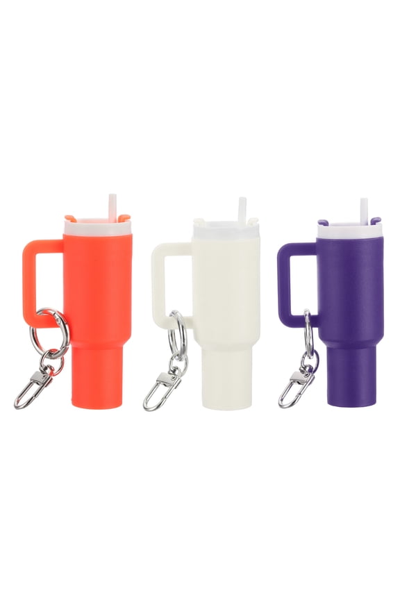 Mini Cup Keychain, Lip Balm Holder Mini Tumbler Key Chain Decor Keychain Charm for Backpack Handbag Purse Dark Purple, White, Orange