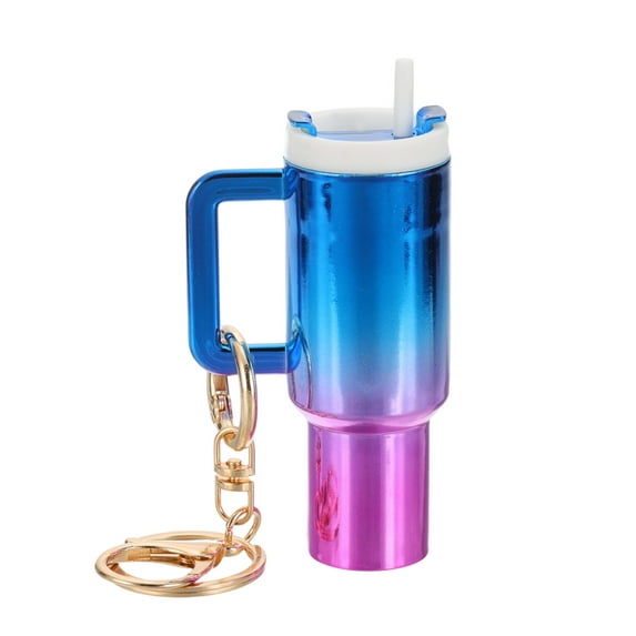 Uxcell Mini Cup Keychain, Lip Balm Holder Mini Tumbler Key Chain Decor Keychain Charm for Handbag Purse Gradient-Blue Rose Red