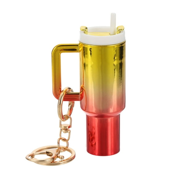 Uxcell Mini Cup Keychain, Lip Balm Holder Mini Tumbler Key Chain Decor Keychain Charm for Handbag Purse Gradient-Gold Red