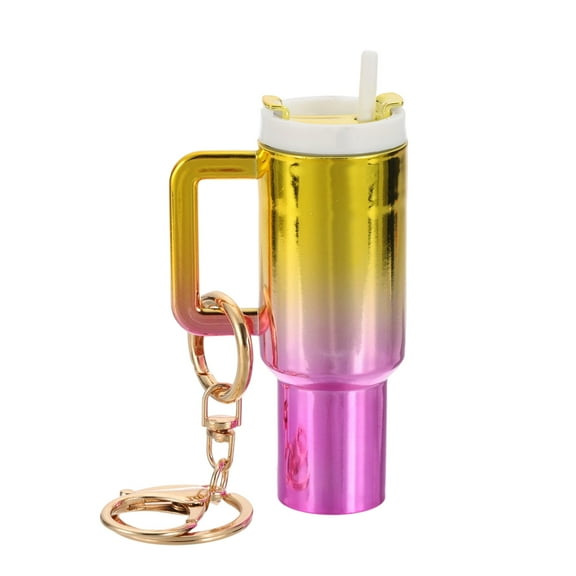 Uxcell Mini Cup Keychain, Lip Balm Holder Mini Tumbler Key Chain Decor Keychain Charm for Handbag Purse Gradient-Gold Rose Red
