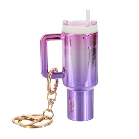 Uxcell Mini Cup Keychain, Lip Balm Holder Mini Tumbler Key Chain Decor Keychain Charm for Handbag Purse Gradient-Pink Purple