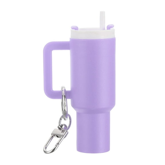 Uxcell Mini Cup Keychain, Lip Balm Holder Mini Tumbler Key Chain Decor Keychain Charm for Backpack Handbag Purse Light Purple
