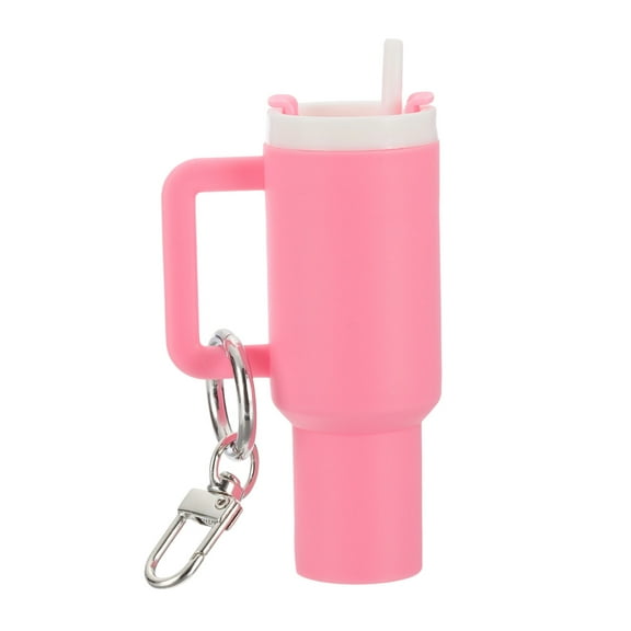 Uxcell Mini Cup Keychain, Lip Balm Holder Mini Tumbler Key Chain Decor Keychain Charm for Backpack Handbag Purse Pink