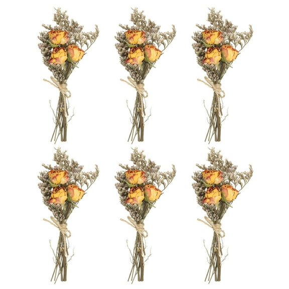 Uxcell Mini Dried Flower Bouquet 6 Pcs Rose Natural Wildflower with Stem Decor Boho Floral Plant Flower Yellow Red