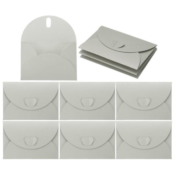 Uxcell Mini Envelopes, 25 Pack Greeting Card Envelopes with Heart Clasp Tiny Items Storage, Silver 4" x 2.8"
