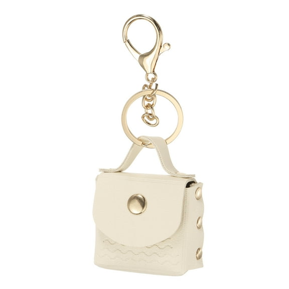 Uxcell Mini Handbag Keychain for Women, PU Leather Cute Bag Creative Keyrings Beige