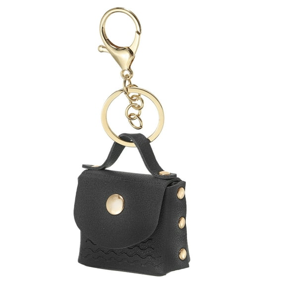 Uxcell Mini Handbag Keychain for Women, PU Leather Cute Bag Creative Keyrings Black