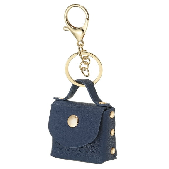 Uxcell Mini Handbag Keychain for Women, PU Leather Cute Bag Creative Keyrings Dark Blue