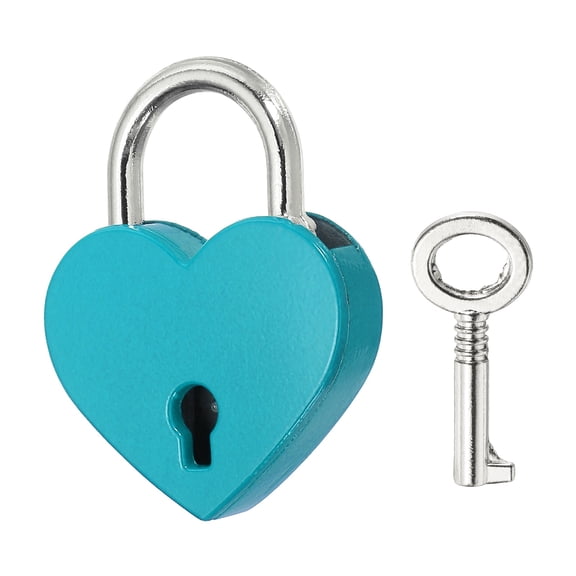 Uxcell Mini Heart Lock with Key, (1.2"x1.5", Blue) (1 Pcs), Heart Shaped Padlock Metal Love Locks, Suit for - Lover Bridge/Anniversary/Diary Book/Handbag/Jewelry Box