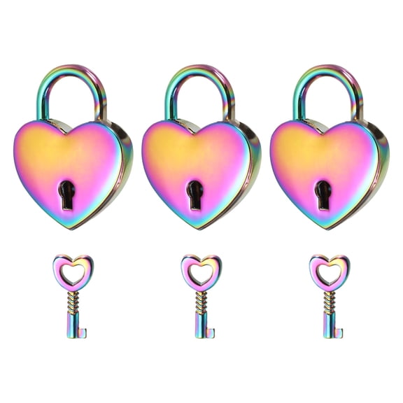 Uxcell Mini Heart Lock with Key, (1.2"x1.5", Colorful) (3 Pcs), Heart Shaped Padlock Metal Love Locks, Suit for - Lover Bridge/Anniversary/Diary Book/Handbag/Jewelry Box