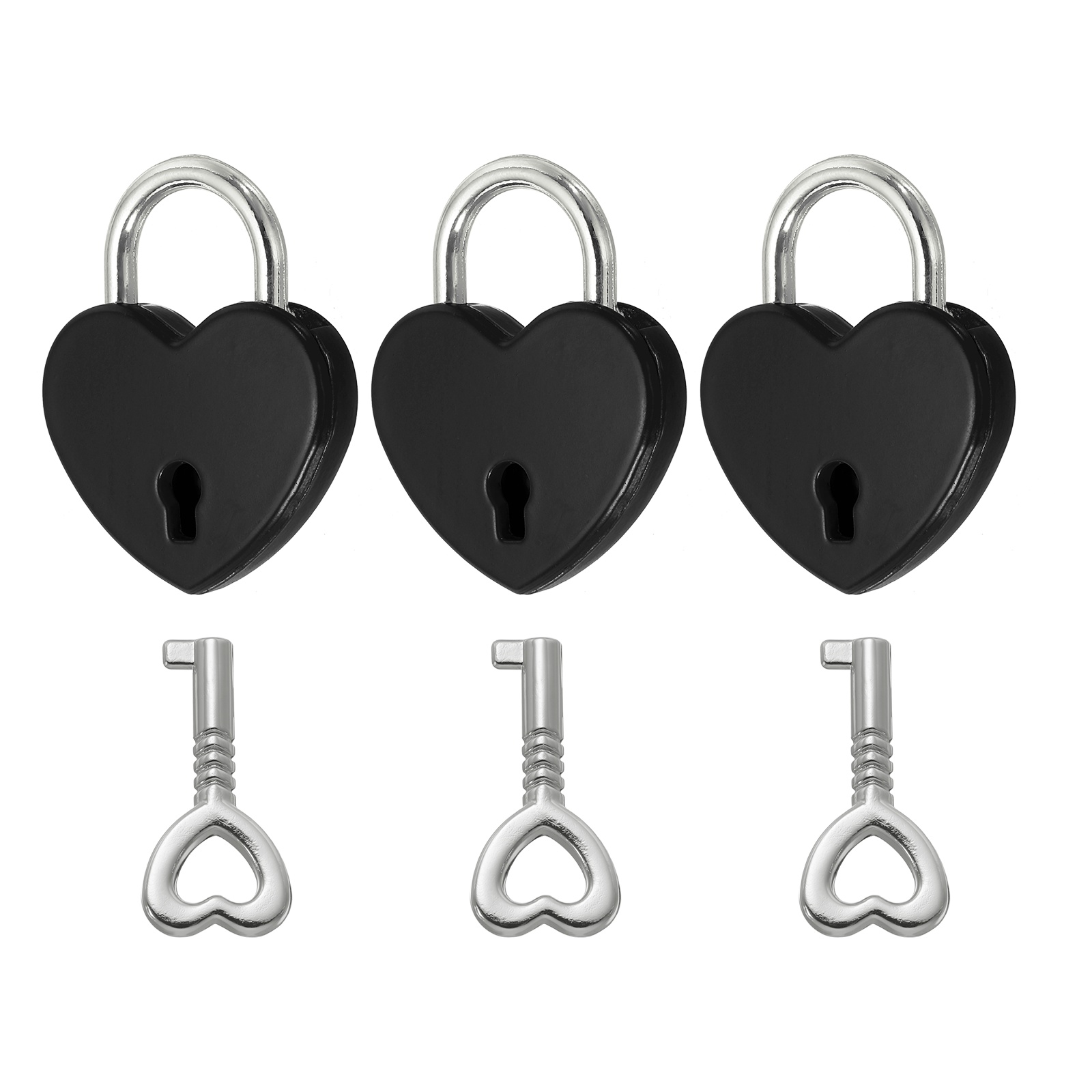 Uxcell Mini Heart Lock with Key, (1"x1.2", Black) (3 Pcs), Heart Shaped Padlock Metal Love Locks, Suit for - Lover Bridge/Anniversary/Diary Book/Handbag/Jewelry Box