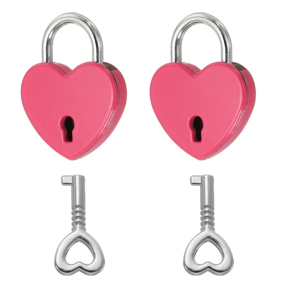 Uxcell Mini Heart Lock with Key, (1"x1.2", Dark Pink) (2 Pcs), Heart Shaped Padlock Metal Love Locks, Suit for - Lover Bridge/Anniversary/Diary Book/Handbag/Jewelry Box