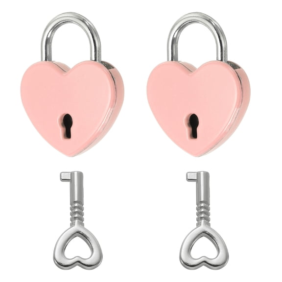 Uxcell Mini Heart Lock with Key, (1"x1.2", Pink) (2 Pcs), Heart Shaped Padlock Metal Love Locks, Suit for - Lover Bridge/Anniversary/Diary Book/Handbag/Jewelry Box