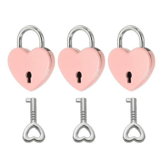 Uxcell Mini Heart Lock with Key, (1"x1.2", Pink) (3 Pcs), Heart Shaped Padlock Metal Love Locks, Suit for - Lover Bridge/Anniversary/Diary Book/Handbag/Jewelry Box