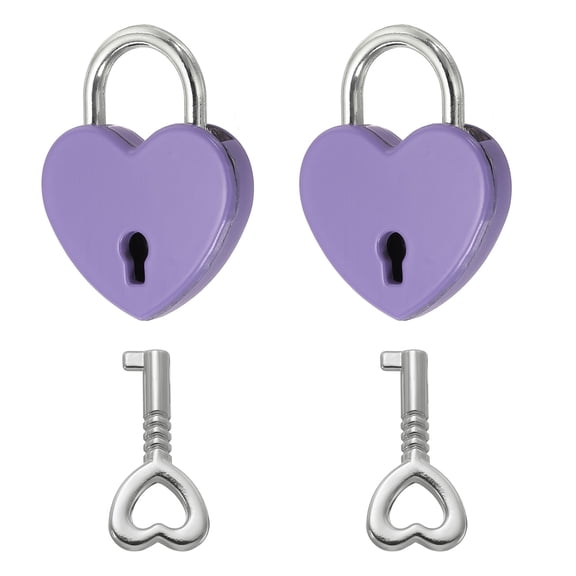 Uxcell Mini Heart Lock with Key, (1"x1.2", Purple) (2 Pcs), Heart Shaped Padlock Metal Love Locks, Suit for - Lover Bridge/Anniversary/Diary Book/Handbag/Jewelry Box