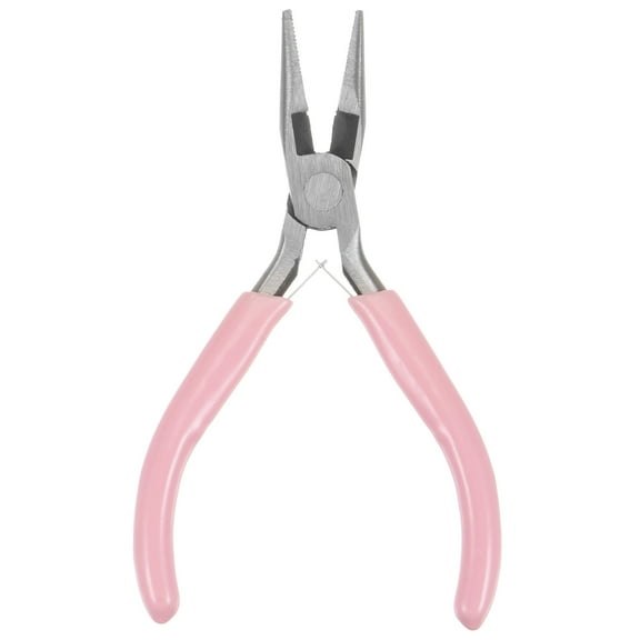 Uxcell Mini Needle Nose Pliers 4.5" Toothed Precision Plier with Pink Handle for DIY Crafts