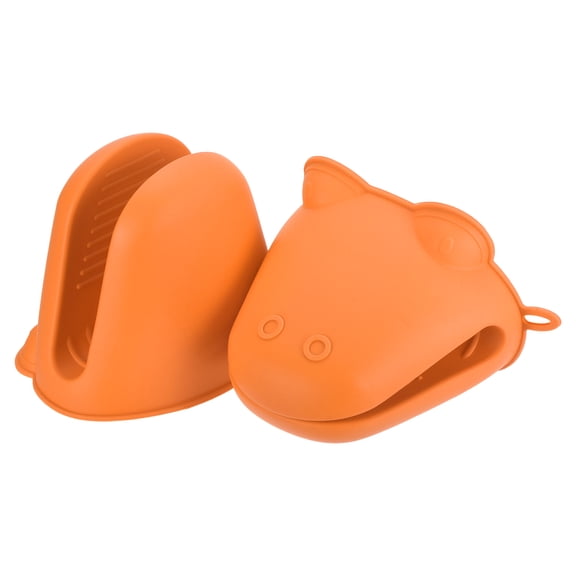 Uxcell Mini Oven Mitts Gloves, 4.4x3.5x3.5 Inch Small Cute Silicone Mitts Gloves Pinch Grips Pot Holders for Kitchen Cooking Baking Grilling, Orange