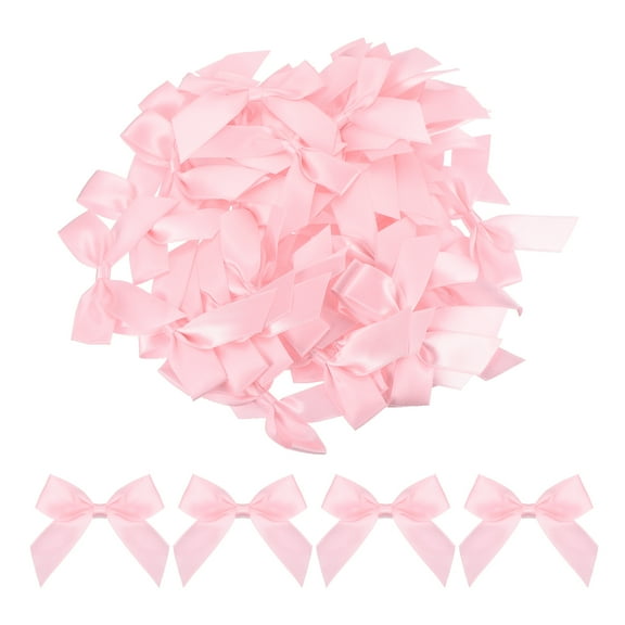 Uxcell Mini Ribbon Bow 2.5"x2'' 50 Pcs Mini Fabric Satin Ribbon Flower Bows Craft DIY Sewing Wedding Bows Bright Pink