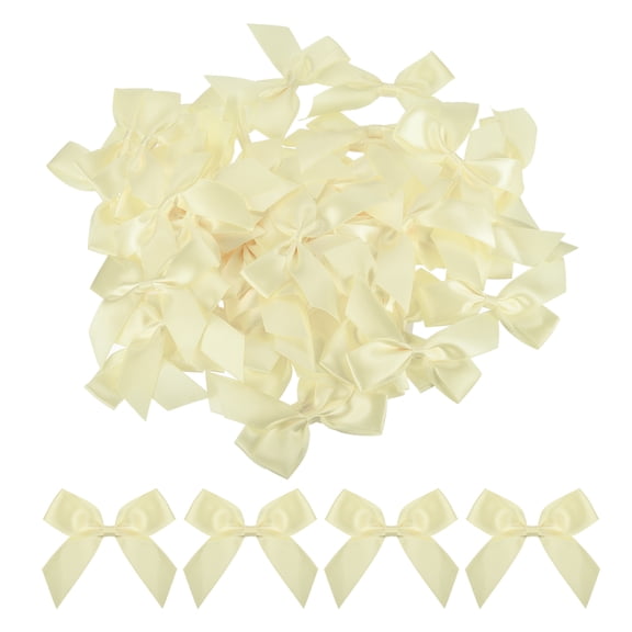 Uxcell Mini Ribbon Bow 2.5"x2" 50Pcs Mini Fabric Satin Ribbon Flower Bows Craft DIY Sewing Wedding Bows Champagne
