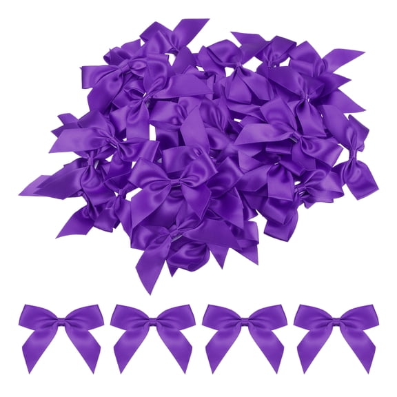 Uxcell Mini Ribbon Bow 2.5"x2'' 50 Pcs Mini Fabric Satin Ribbon Flower Bows Craft DIY Sewing Wedding Bows Deep Purple
