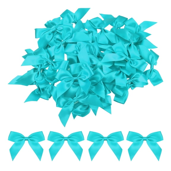 Uxcell Mini Ribbon Bow 2.5"x2" 50Pcs Mini Fabric Satin Ribbon Flower Bows Craft DIY Sewing Wedding Bows Fresh Blue
