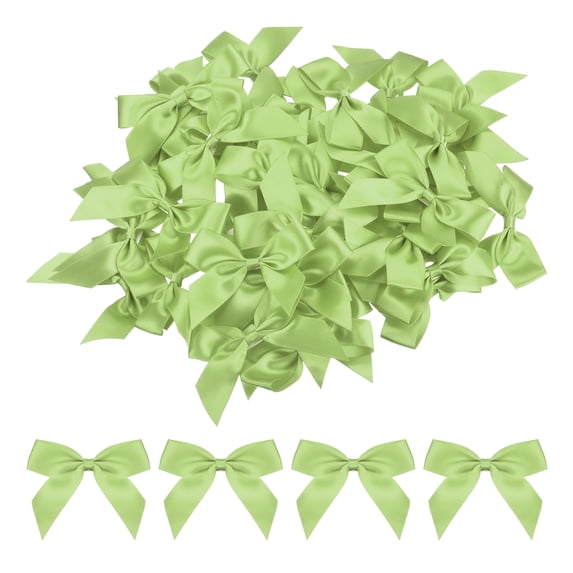 Uxcell Mini Ribbon Bow 2.5"x2" 50Pcs Mini Fabric Satin Ribbon Flower Bows Craft DIY Sewing Wedding Bows Olive Green