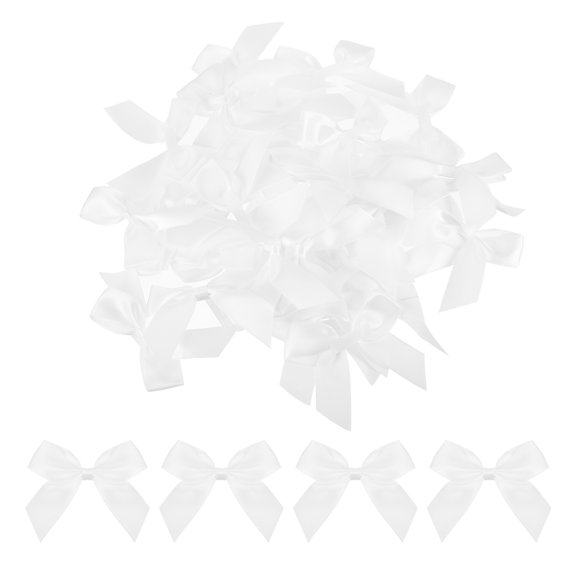 Uxcell Mini Ribbon Bow 2.5"x2'' 50 Pcs Mini Fabric Satin Ribbon Flower Bows Craft DIY Sewing Wedding Bows White