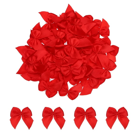 Uxcell Mini Ribbon Bow Mini Fabric Satin Ribbon Flower Bows Craft DIY Sewing Wedding Bows Red