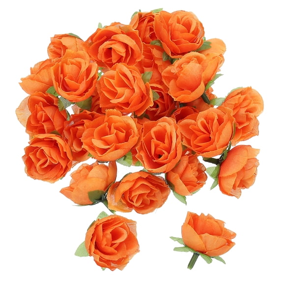 Uxcell Mini Rose Artificial Flowers Bulk 1.2 Inch, Silk Cloth Small Fake Flower Heads, Orange 50 Pcs