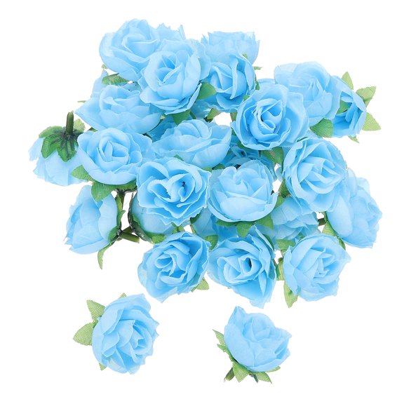 Uxcell Mini Rose Artificial Flowers Bulk 1.2 Inch, Silk Cloth Small Fake Flower Heads, Sky Blue 50 Pcs