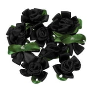 Uxcell Mini Satin Ribbon Roses Small Rosettes Fabric Flowers with Green ...