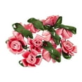 thumbnail image 1 of Uxcell Mini Satin Ribbon Roses Small Rosettes Fabric Flowers with Green Leaves Rose Red 30 Pcs, 1 of 6