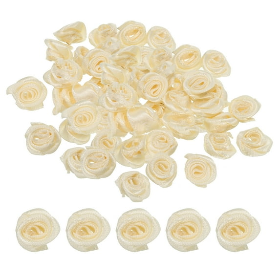Uxcell Mini Satin Ribbon Roses Tiny Fabric Flowers Embellishments Rosettes Applique Beige 50 Pcs