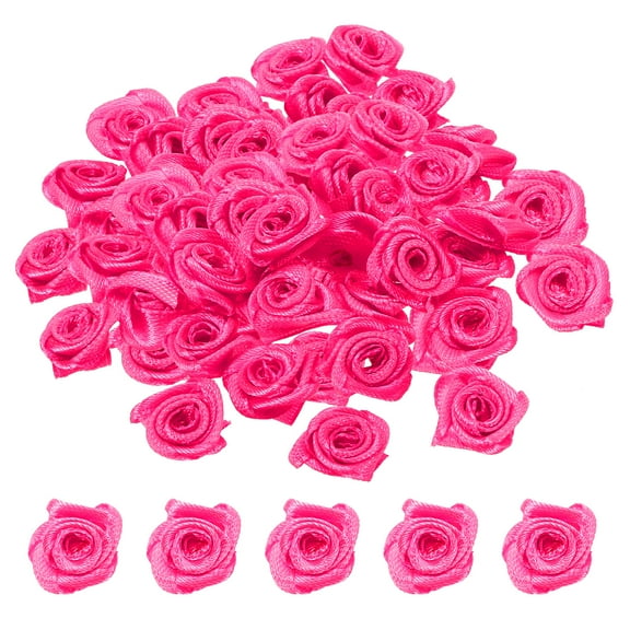 Uxcell Mini Satin Ribbon Roses Tiny Fabric Flowers Embellishments Rosettes Applique Rose Red 50 Pcs