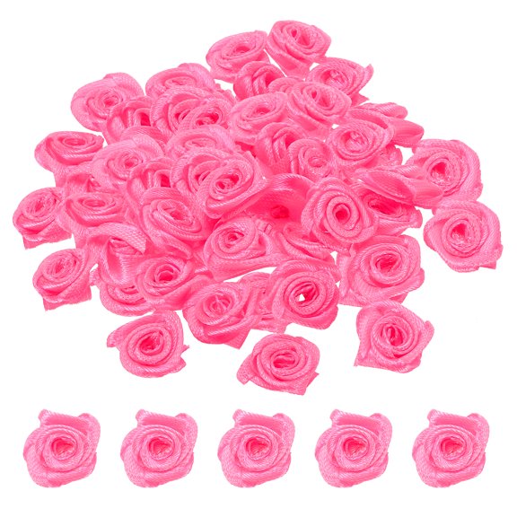 Uxcell Mini Satin Ribbon Roses Tiny Fabric Flowers Embellishments Rosettes Applique Rose Red 70 Pcs