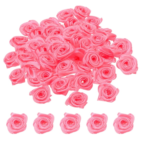 Uxcell Mini Satin Ribbon Roses Tiny Fabric Flowers Embellishments Rosettes Applique Rose Red 70 Pcs