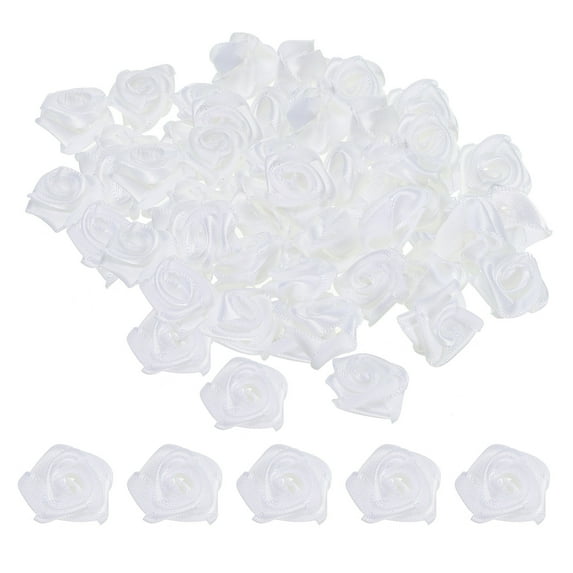 Uxcell Mini Satin Ribbon Roses Tiny Fabric Flowers Embellishments Rosettes Applique White 50 Pcs