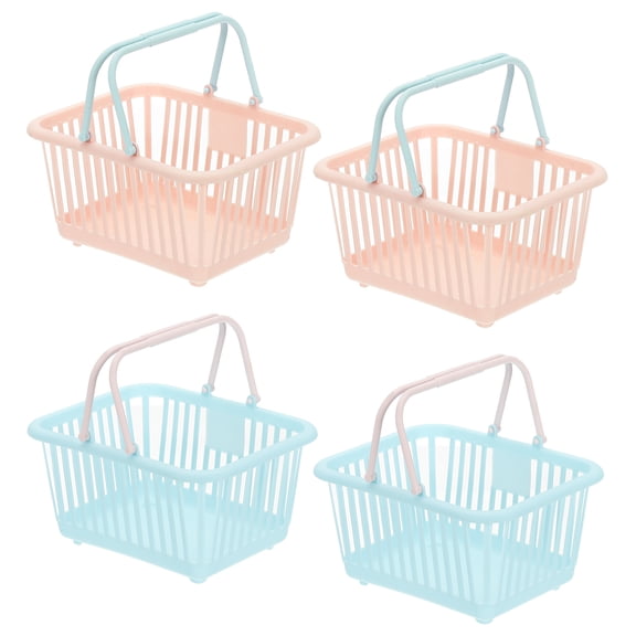 Uxcell Small Plastic Basket, Mini Storage Basket Grocery Tiny Shopping Baskets with Handles Organizer Filtered Water for Organizing Toys Eggs Fruits Veggies Snacks, 4Pcs, Blue/Pink