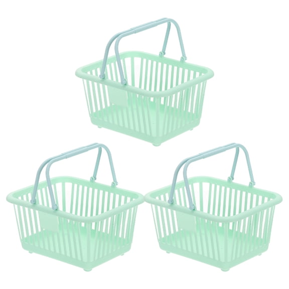 Uxcell Small Plastic Basket, Mini Storage Basket Grocery Tiny Shopping Baskets with Handles Organizer Filtered Water for Organizing Toys Eggs Fruits Veggies Snacks, 3Pcs, Green