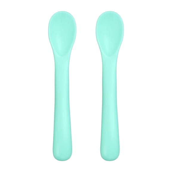 Uxcell Mini Silicone Spoon, 5.5x1 Inch, Blue Green, 2 Pcs, Small Short Feeding Spoons Heat Resistant Non Stick Kitchen Cooking Baking Utensils for Stirring, Mixing Food, Dishwasher Safe
