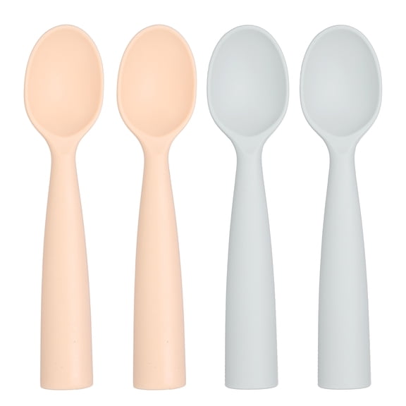Uxcell Mini Silicone Spoon, Gray/Khaki, 4 Pcs, Small Heat Resistant Non Stick Mixing Spoons Kitchen Cooking Baking Utensils for Stirring, Mixing, Basting, Dishwasher Safe