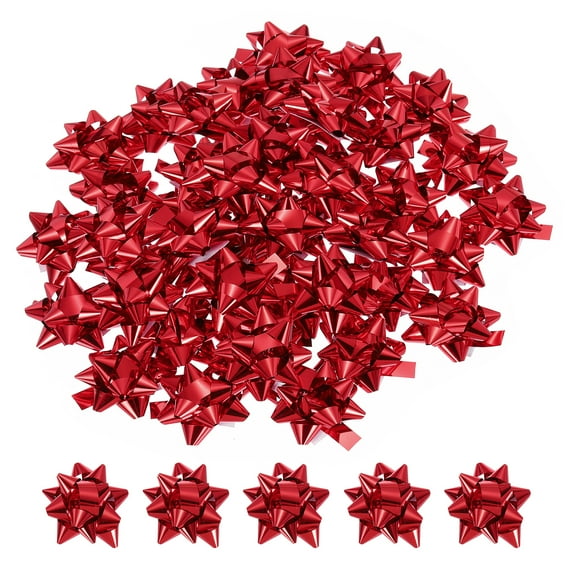 Uxcell 100 pack Small Star Gift Bows, Self-Adhesive Bows for Holiday Weddings Birthday Party Red